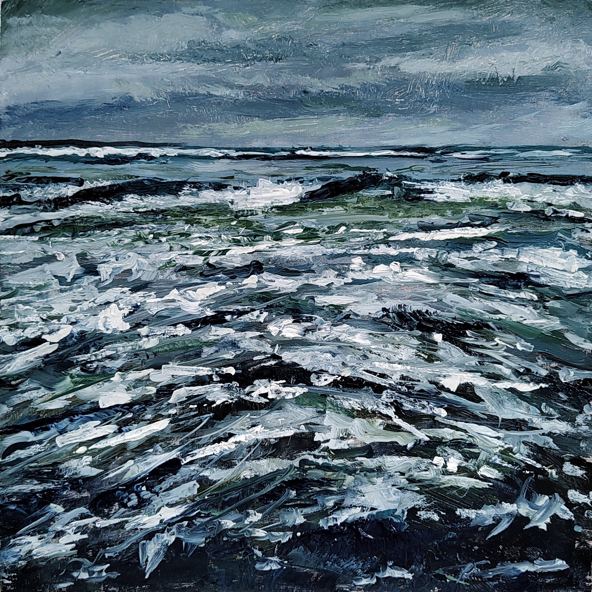 SILENCE AMONG THE WAVES - THE FIRST SURGE - Oil on cradle wood panel 20x20cm