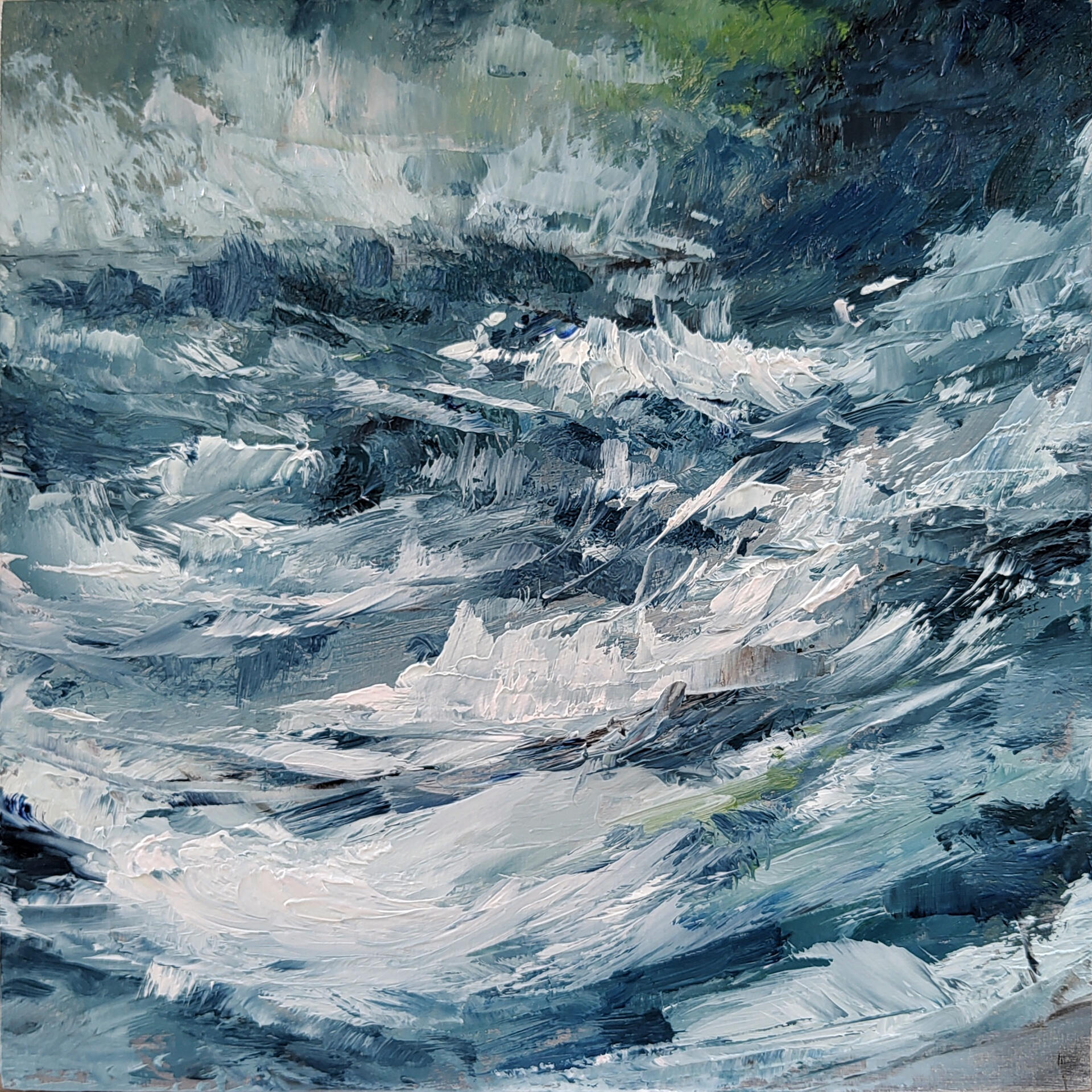SILENCE AMONG THE WAVES - THE BROKEN CREST - Oil on cradle wood panel 20x20cm