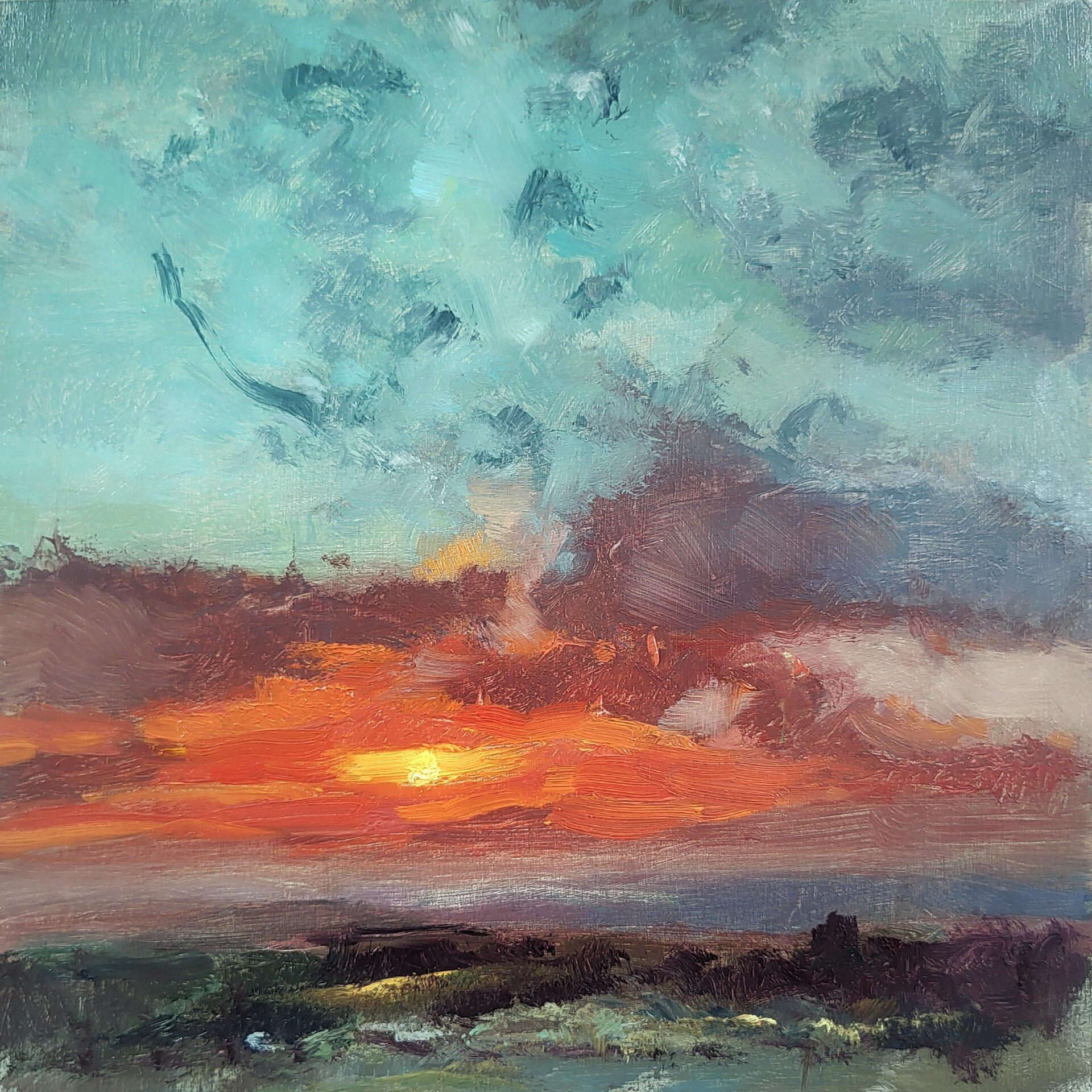 SILENCE AMONG THE CLOUDS - THE LAST EMBER - Oil on cradle wood panel 20x20cm
