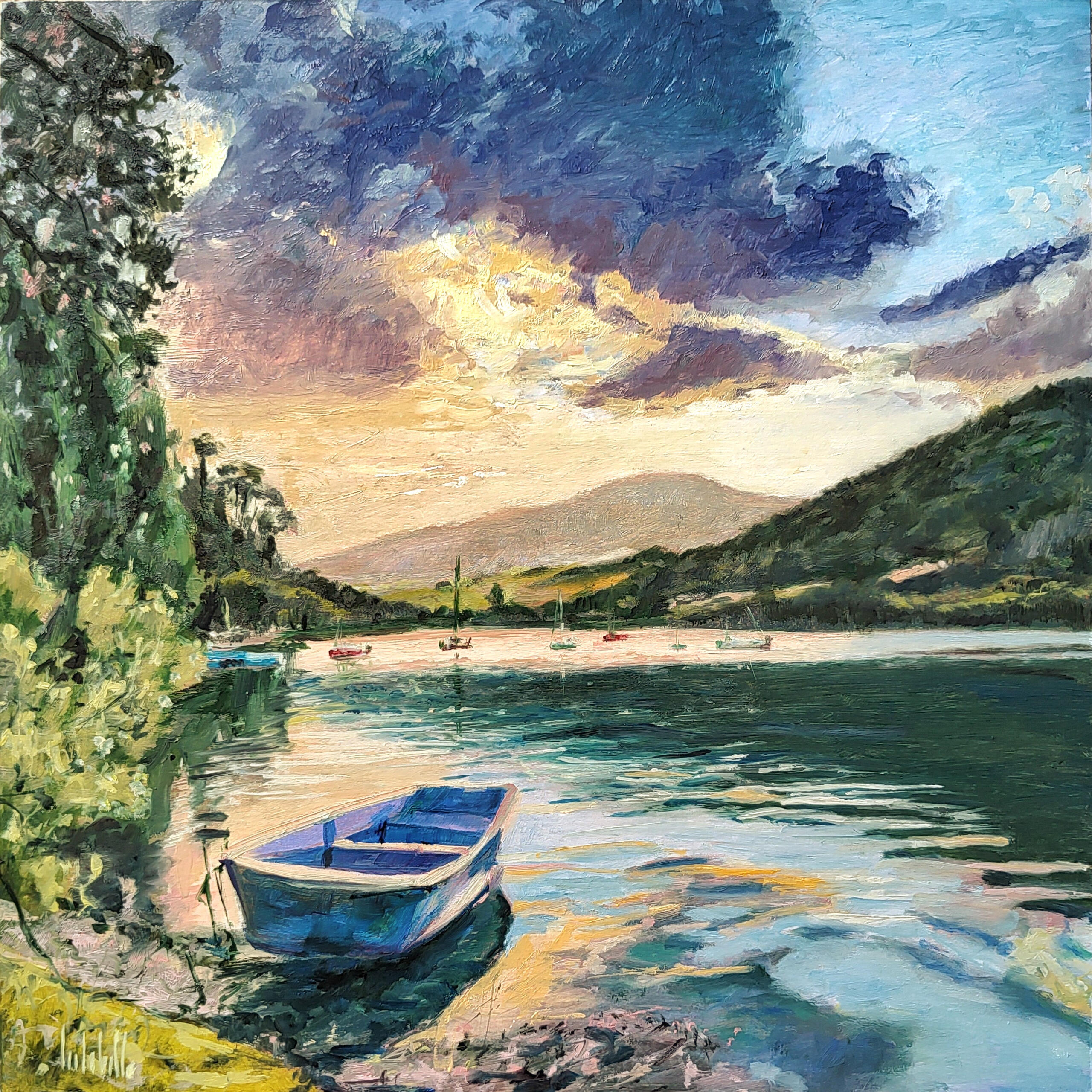 🔴 ESCAPE BOAT - Oil on cradled wood panel 40x40cm