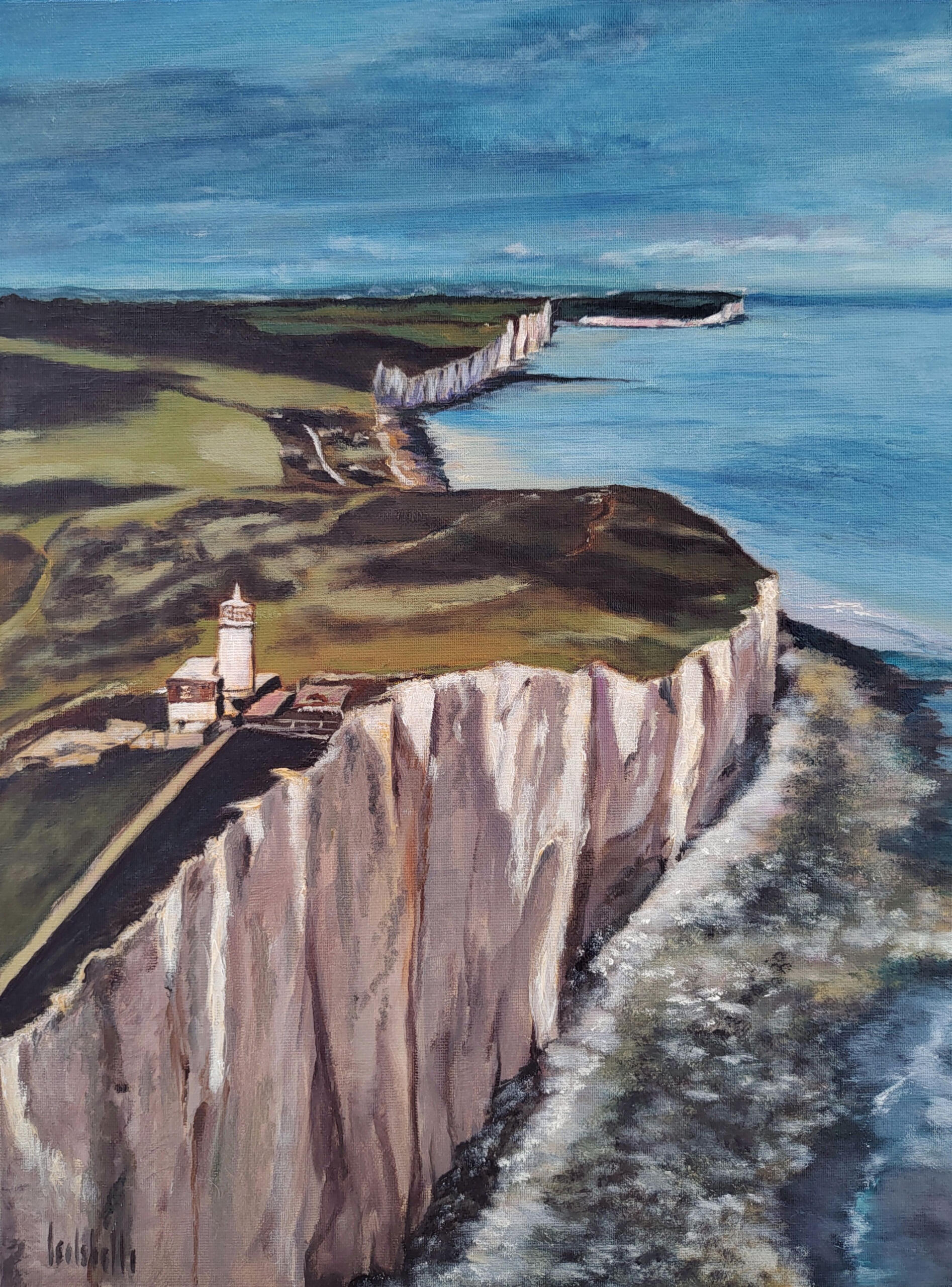 LIGHTHOUSE ON WHITE CLIFF - 30x40cm, oil on canvas board