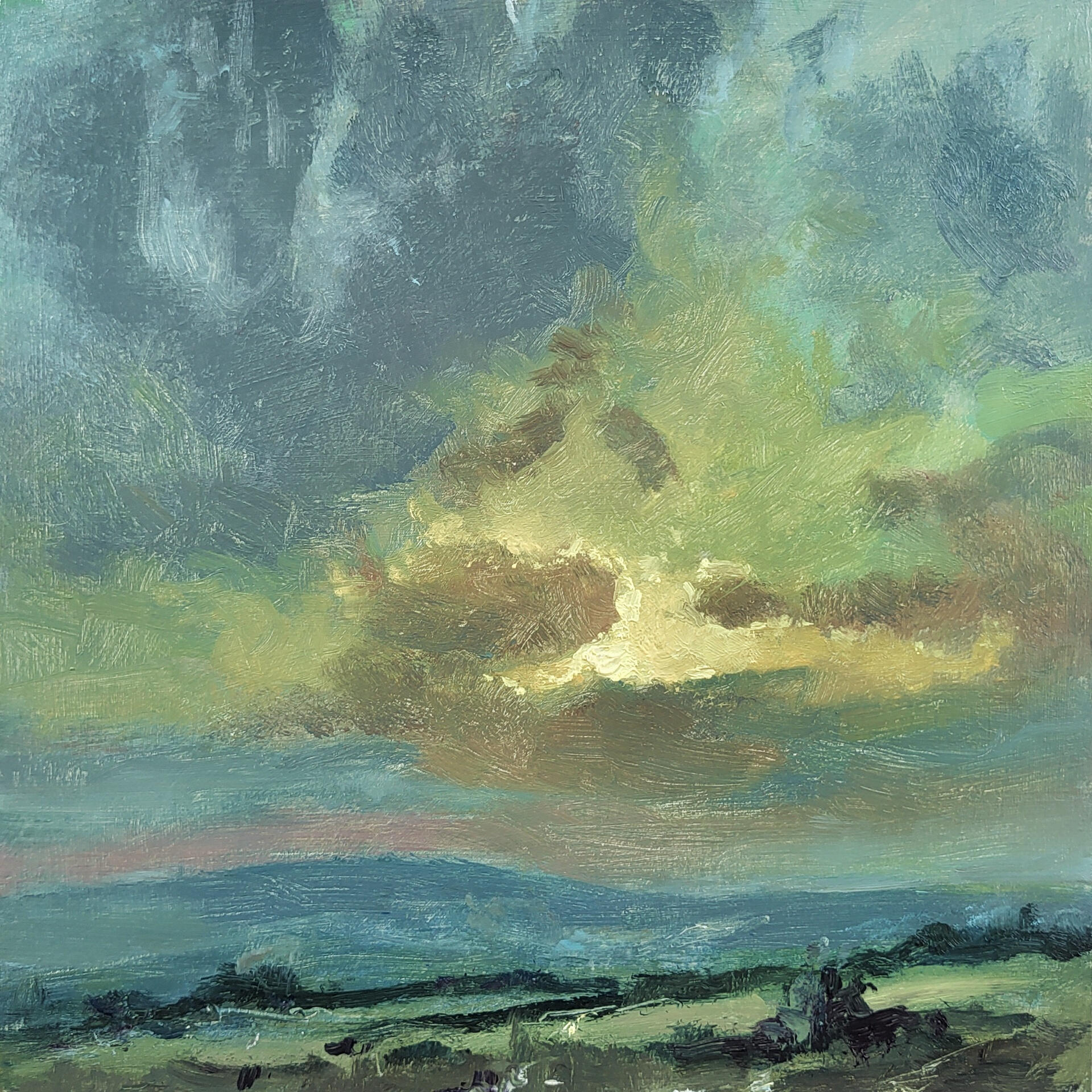 SILENCE AMONG THE CLOUDS - THE FADING GLOW - Oil on cradle wood panel 20x20cm
