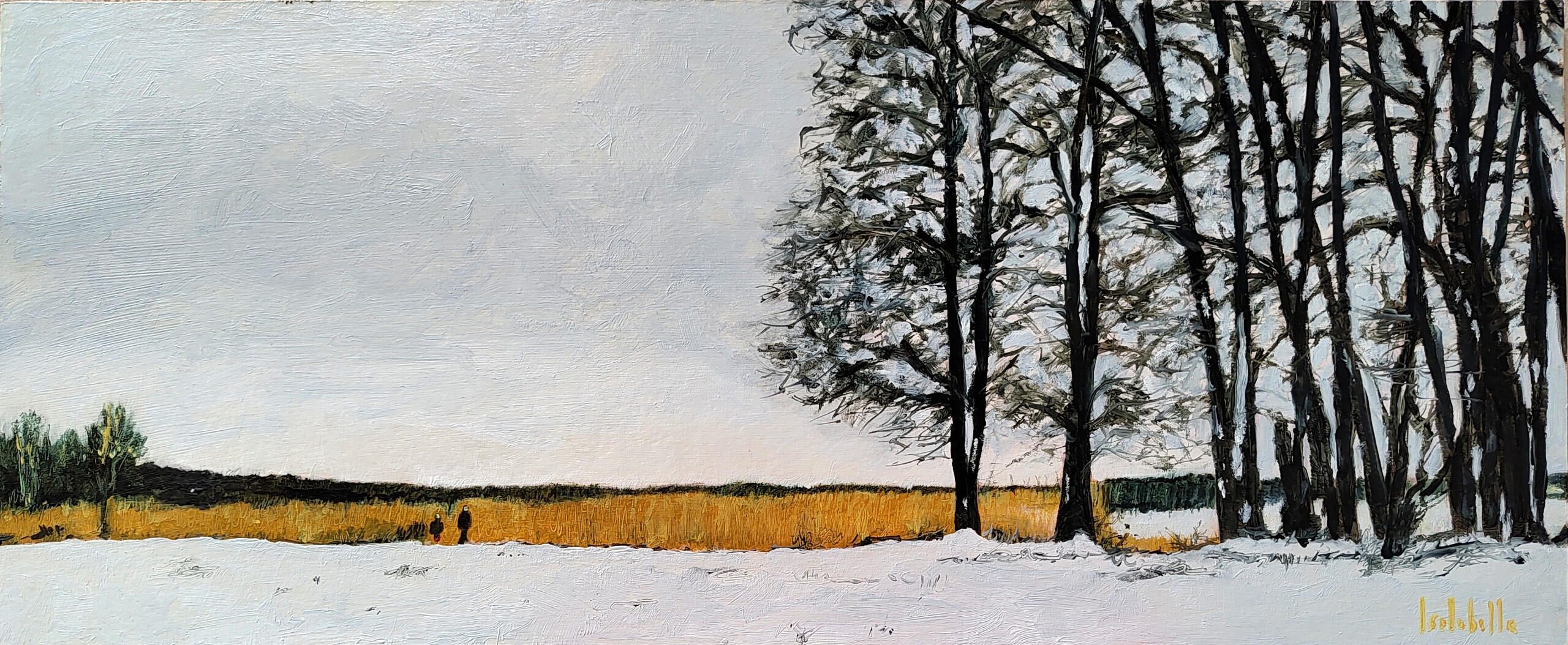 DUE NELLA NEVE - Oil on board 60x25cm