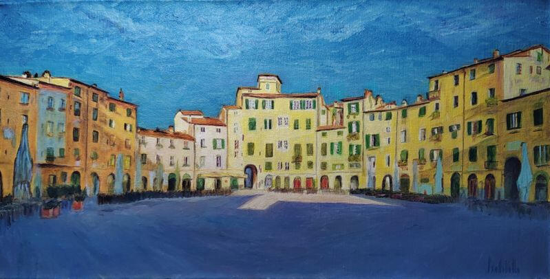 🔴 PIAZZA DELL'ANFITEATRO A LUCCA - 50x25cm oil on canvas