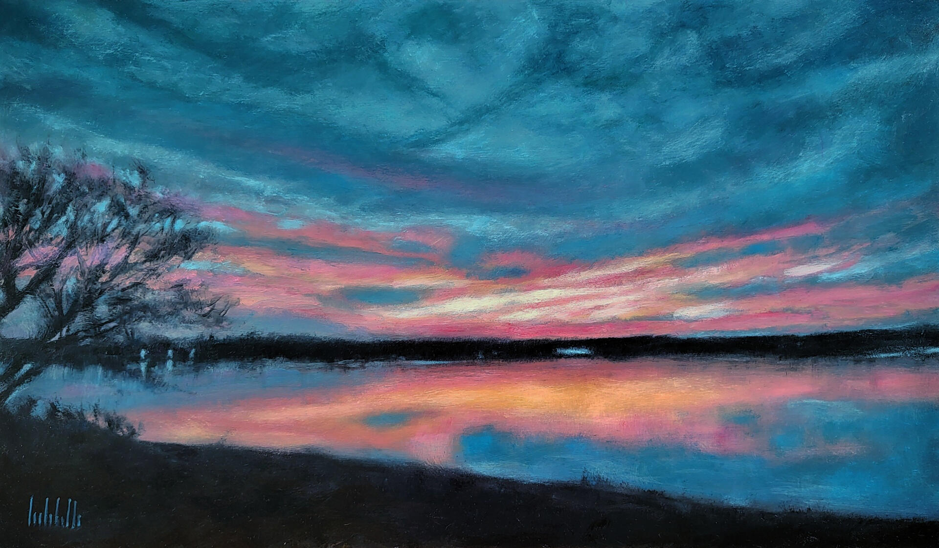 🔴 FIAMME NEL CIELO - Oil on board 60x35cm