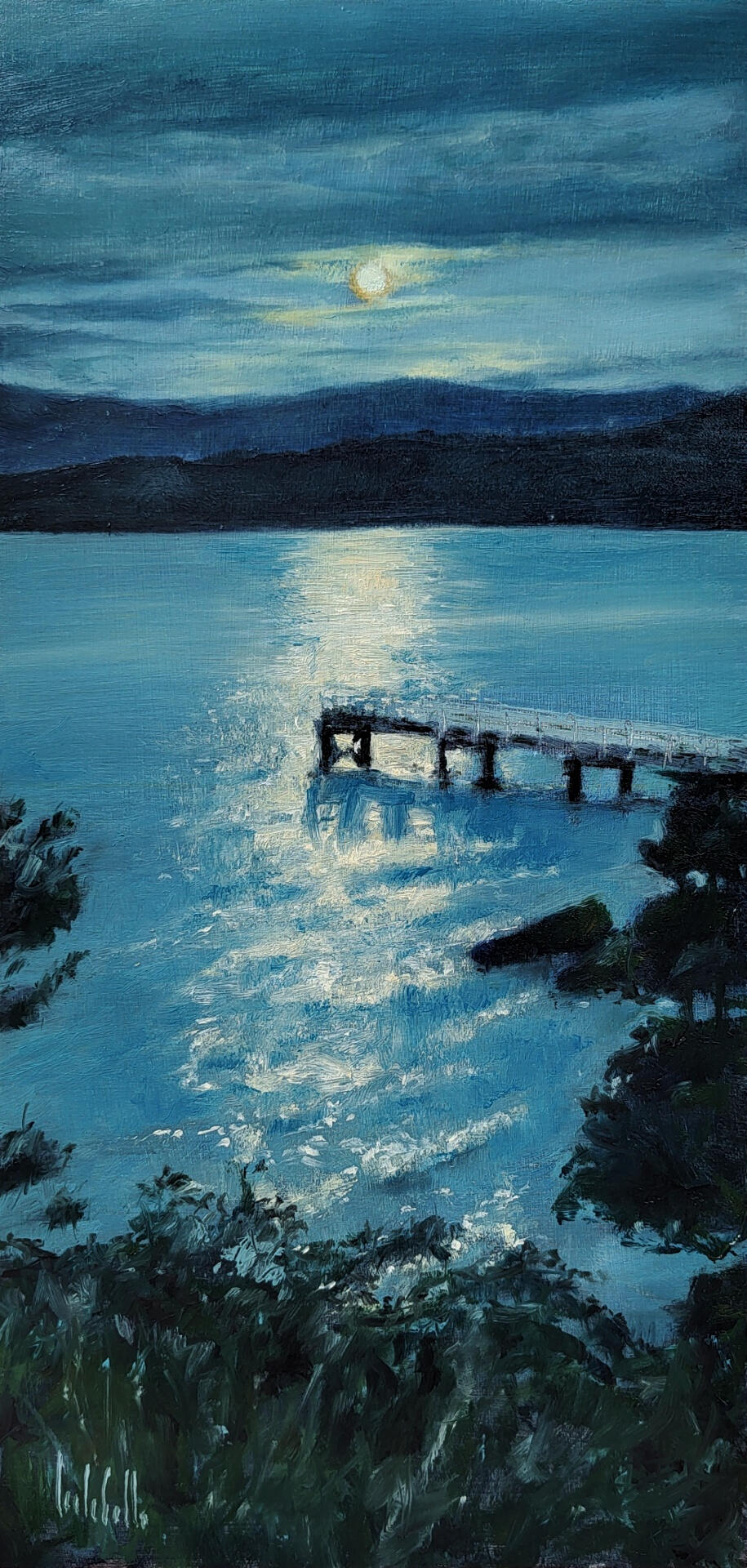 🔴 DOCK AT DUSK - Oil on board 19x40cm